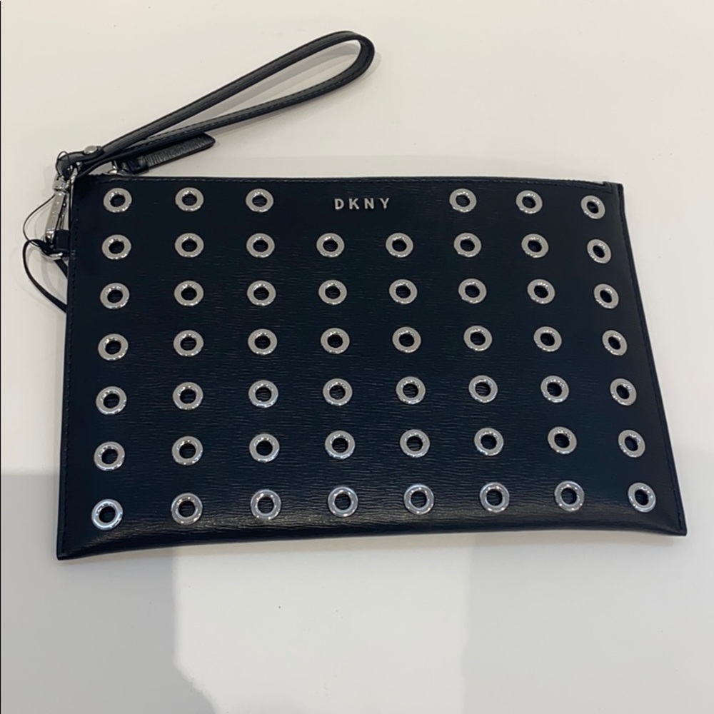 DKNY Black Eyelet Wristlet Clutch